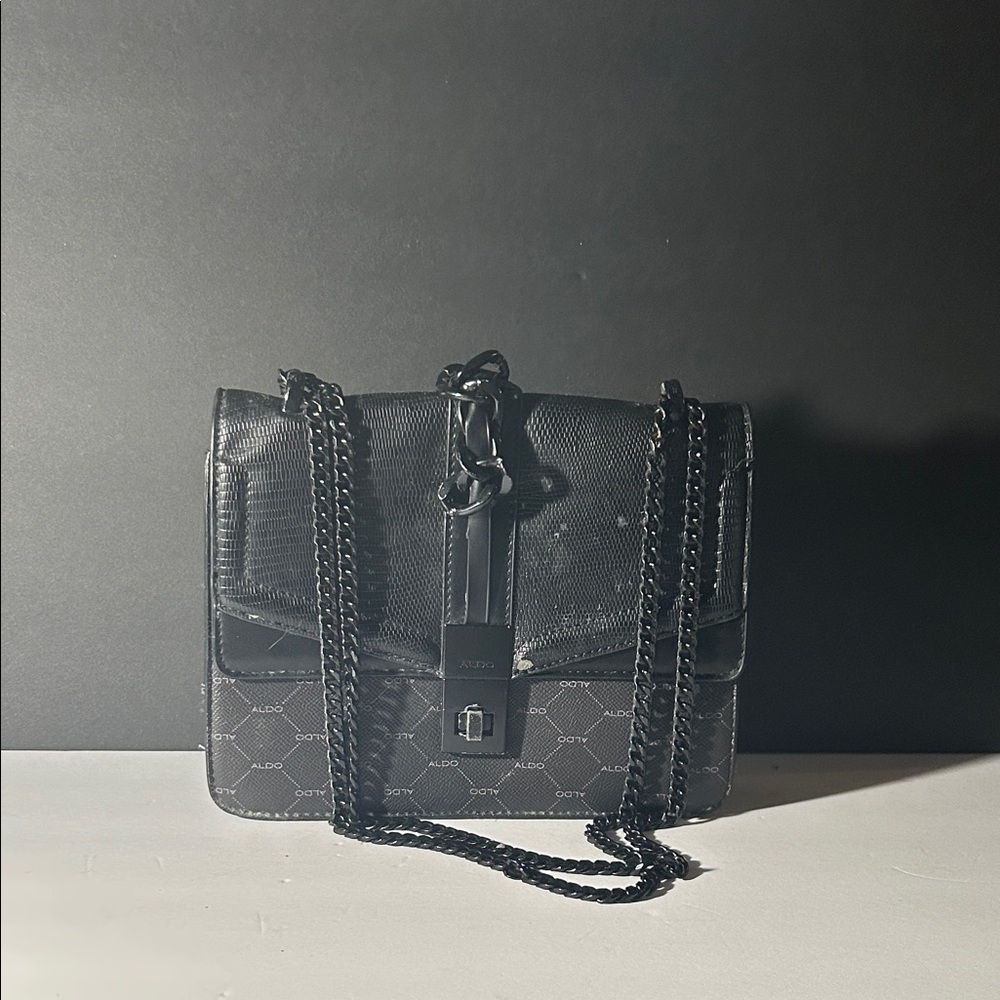 Aldo Black Patterned Crossbody Bag with Chain